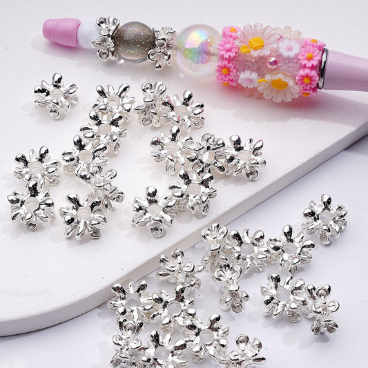 Elegant Floral Spacer Beads 10MM Silver Alloy with Delicate Flower Design