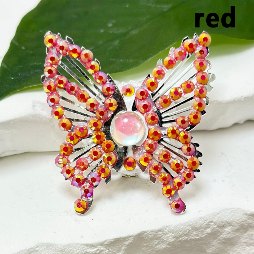 Silver Alloy Fancy Bling Bling Butterfly with Colorful Mini Rhinestones, White Pearls, and Colorful Mini Butterfly Rhinestone Clay Beads, Around 42*44mm.