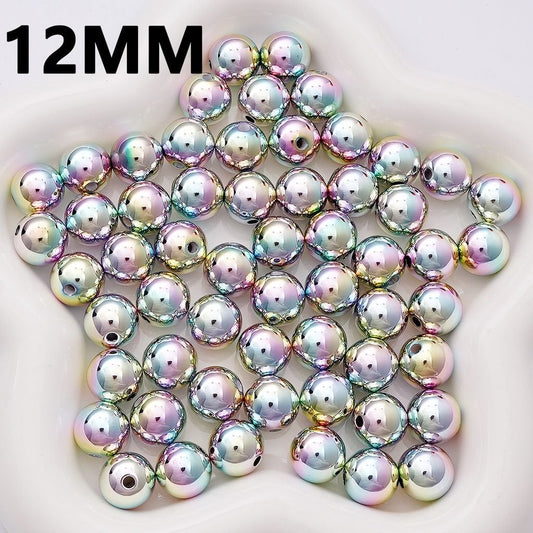 Round Acrylic Beads with Dazzling Laser Iridescent Metallic Colors, 12MM
