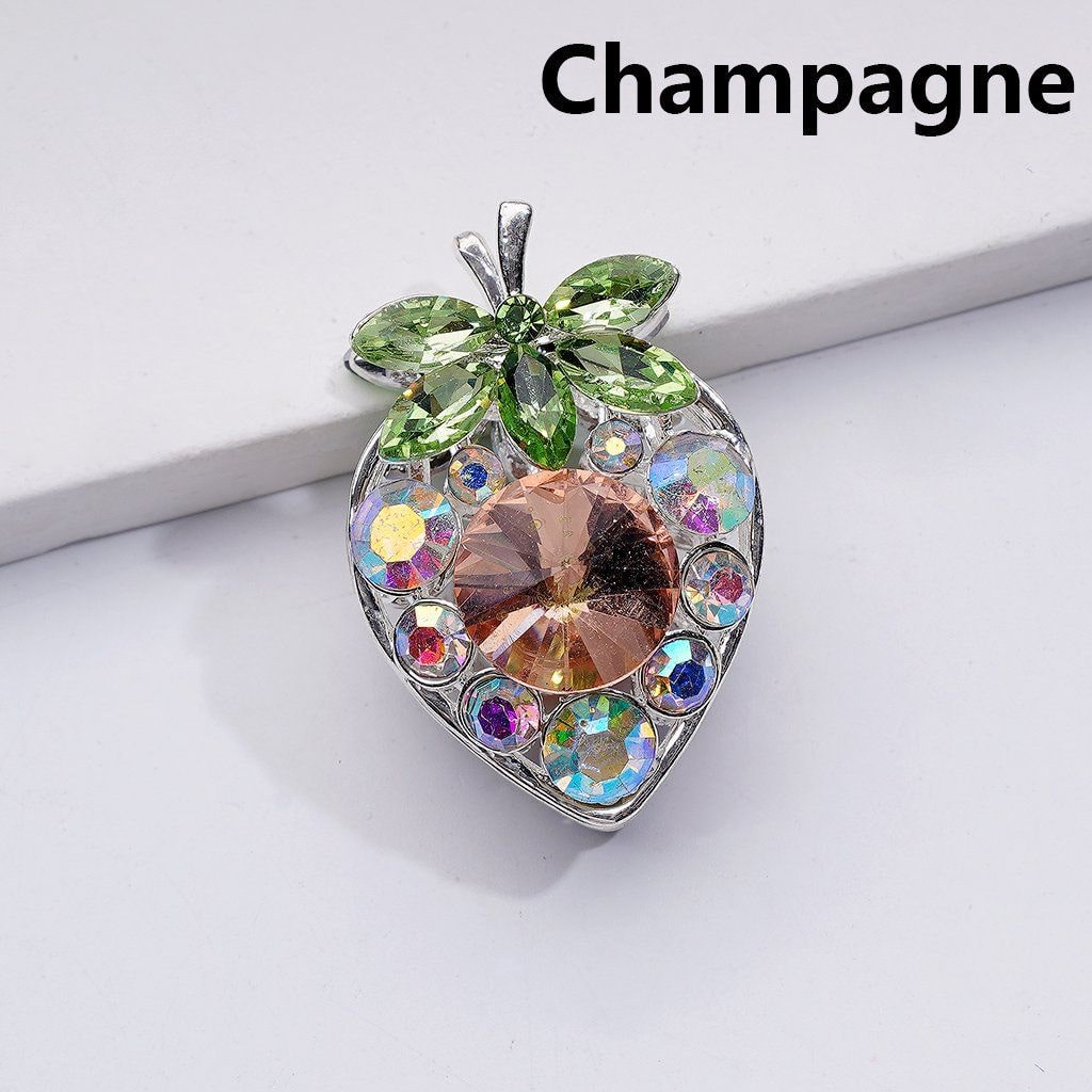 Strawberry Beads with Multi-Color Cone Shape Green Leaf AB Rhinestones Fancy Silver Alloy 22*33MM