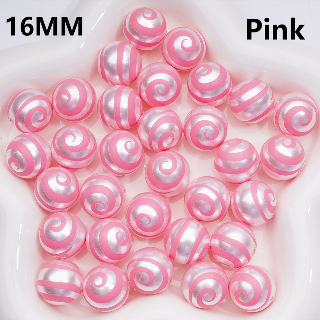 Shiny Silver Multi-Color Swirl Lolipop Round Stripes Acrylic Beads, 16MM