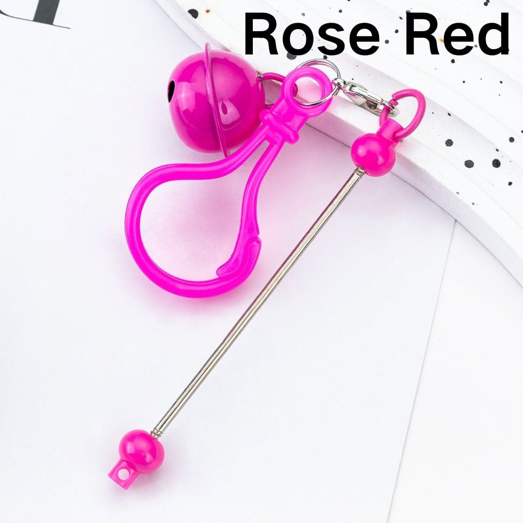 Beadable DIY Keychain with Bar Carabiner Hook Bell and Karabiner in Solid Color, 153MM