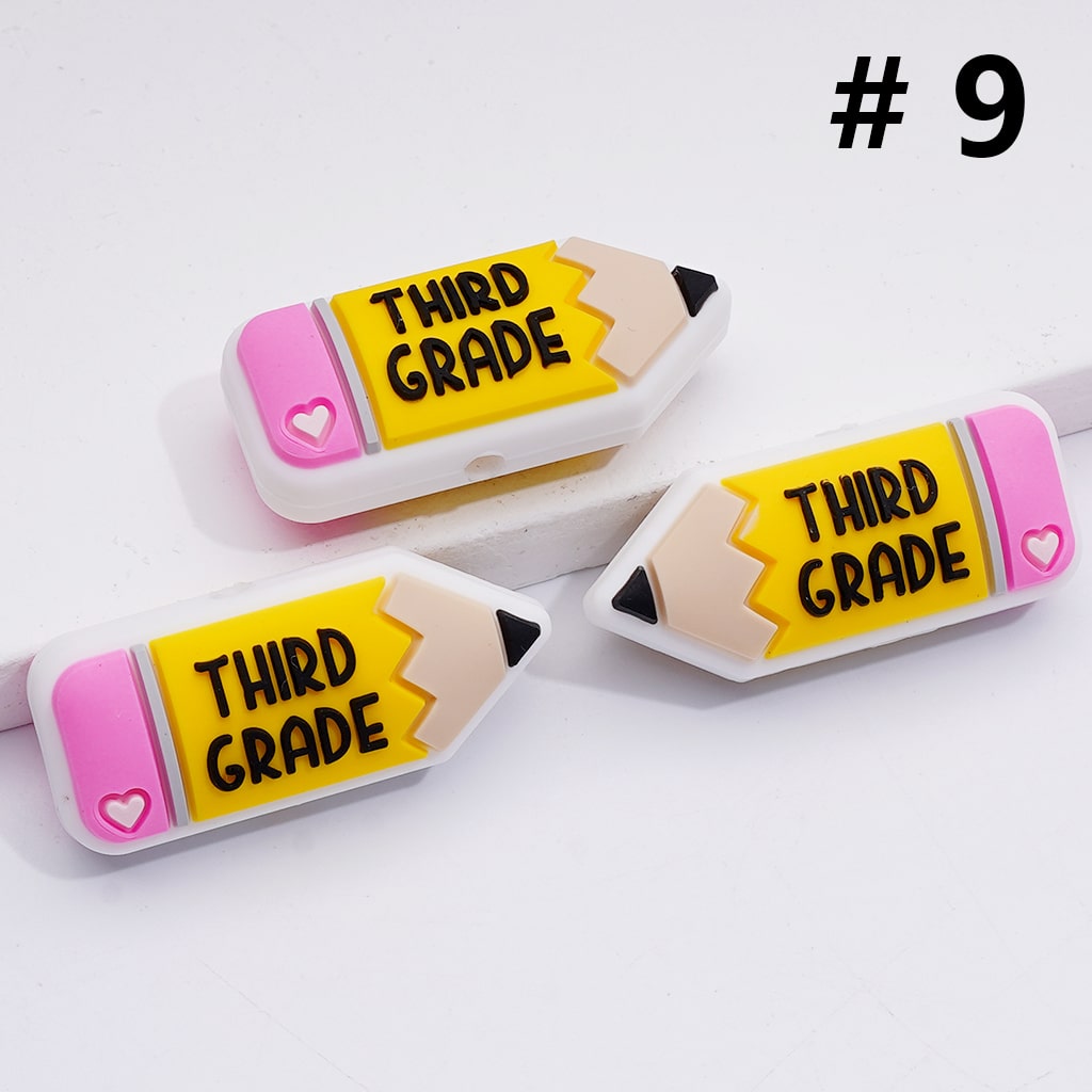 Mini Pencil with Cute Grade Symbol Silicone Focal Beads