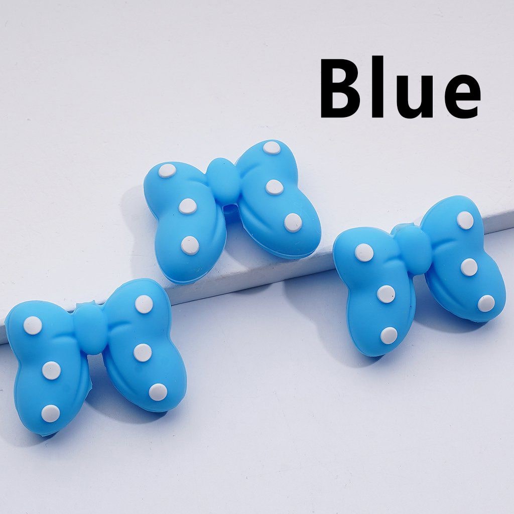 Multi-Color 3D Bowknots with Mini White Spots Silicone Focal Beads