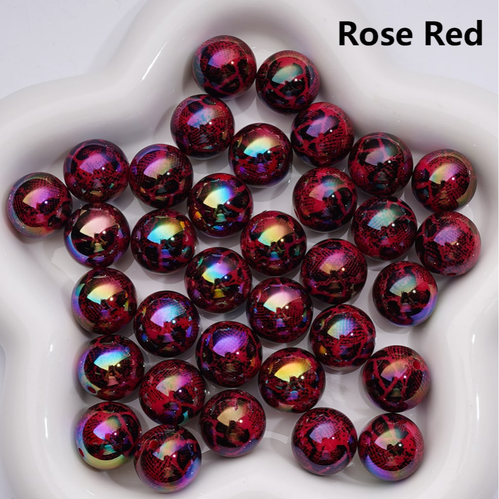UV Coating Black Spots Prints Abstract Irreugal Round Acrylic Beads in Solid Color, 16MM