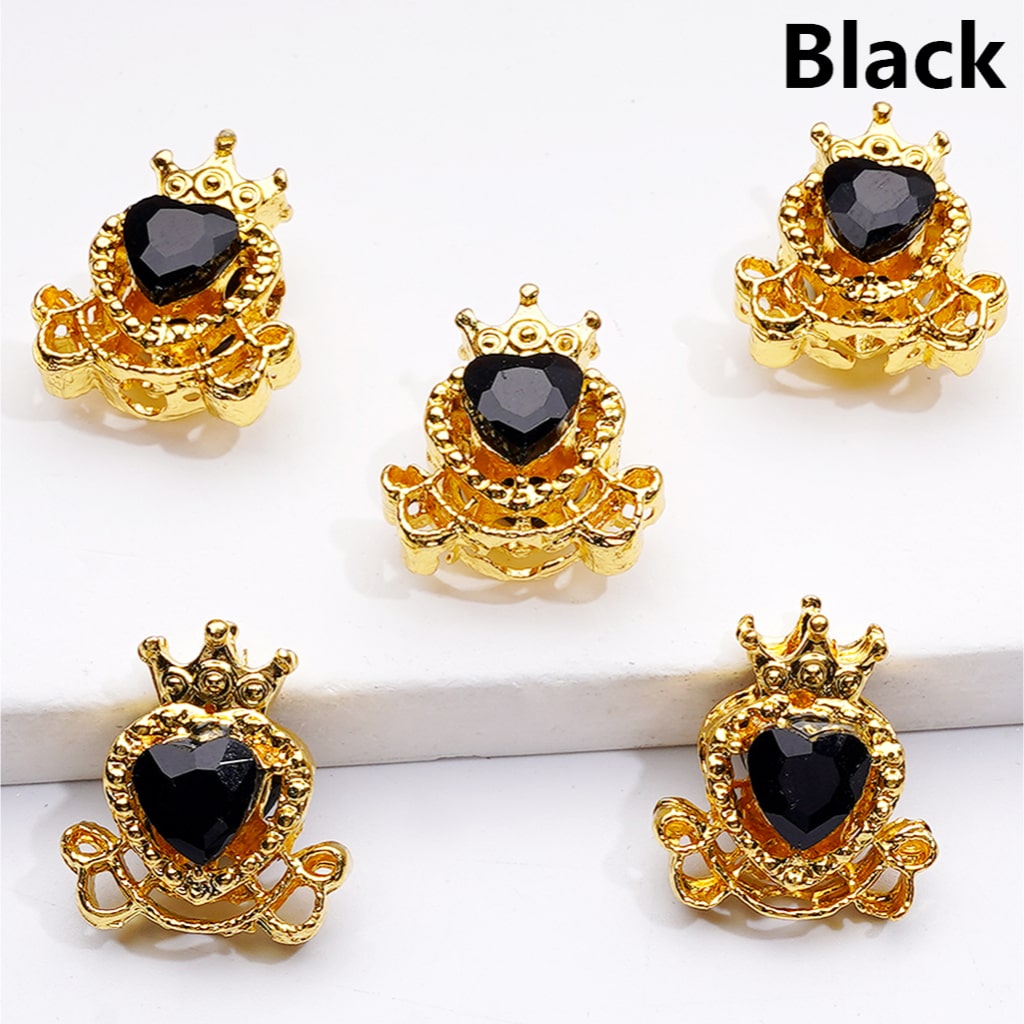 Shiny Gold Alloy Beads Heart with Crown Design 14*16MM Rhinestone Accents