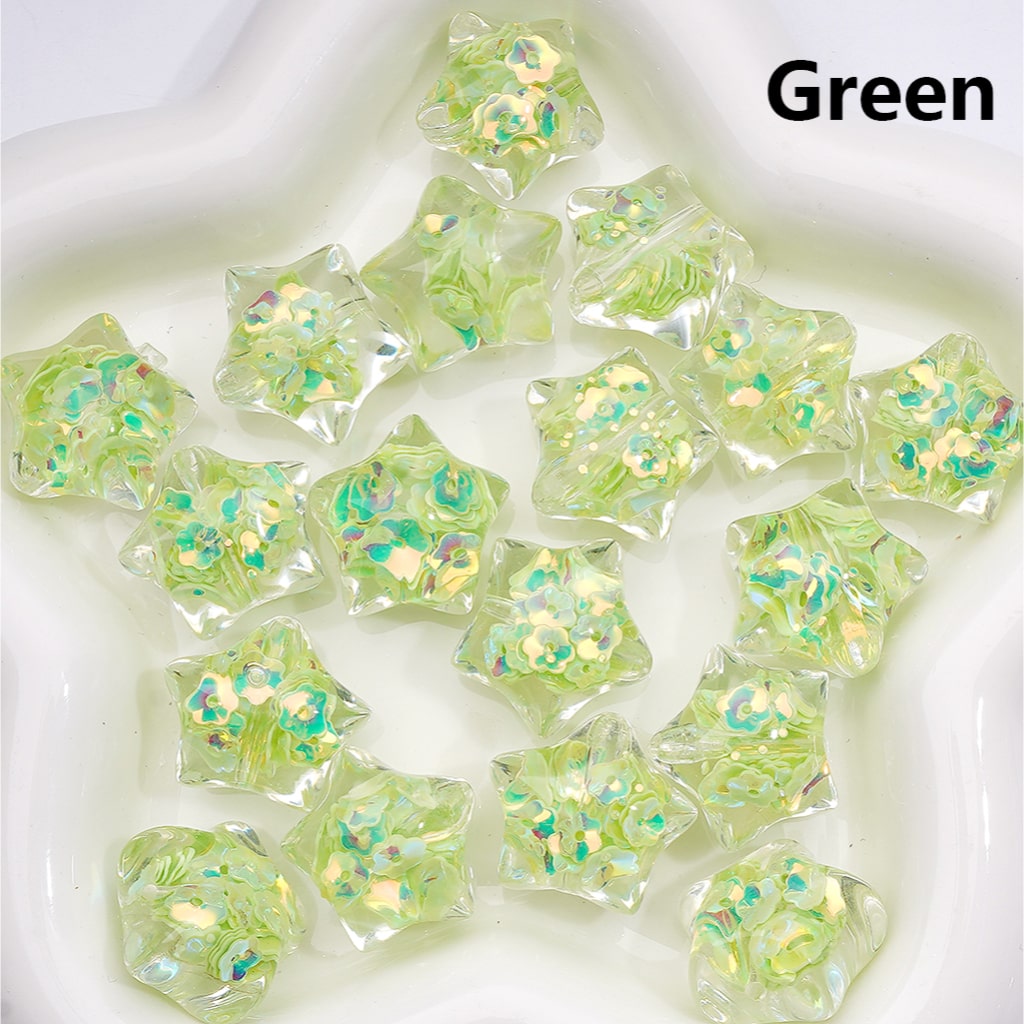 Star Shape with Mini Colorful Flower Flakes Clear Acrylic Beads 22MM (Single Color is available for 200pcs(Whole Bag))