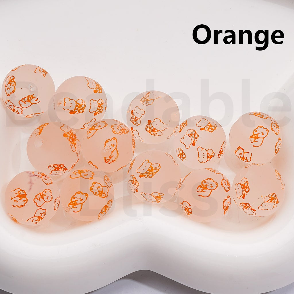 Adorable Character Frosted Round Design Cute Cat Character & Pochacc Print Acrylic Beads 16MM (Single Color Is available for 200pcs(Whole Bag))