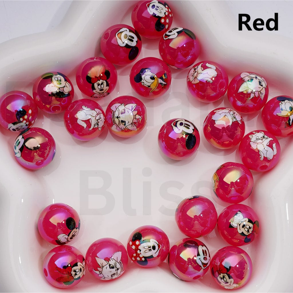 Jelly Color Cute Classic Animation Cartoon Micke Minni Mouse Donal Dais Duck Mari Cat UV Coating Round Acrylic Beads 16MM (Single Color is available for 200pcs Whole bag)