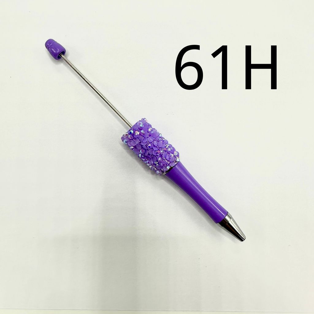 Beadable Pens with AB Finish Flatback Rhinestones in Mixed Solid Colors and Textured Wraps