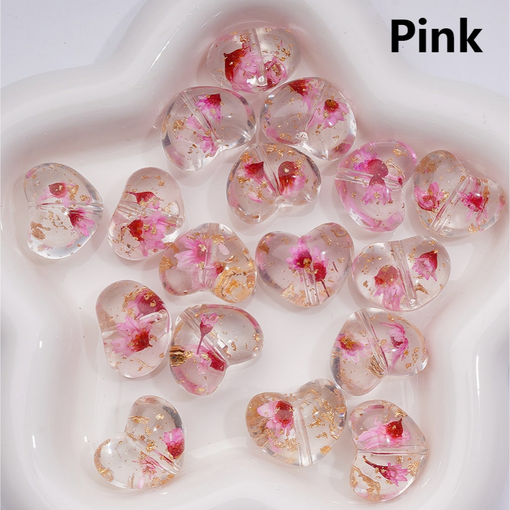 Dried Flowers Gold Foil Paper Inside Multi-Color Clear Heart Acrylic Beads 20MM (Single Color is available for 200pcs Whole bag)