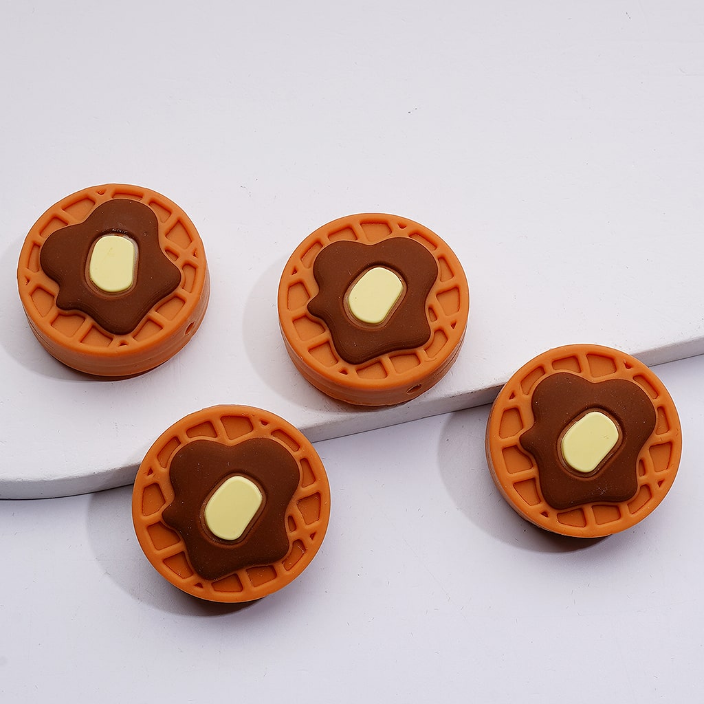 Cute Waffle Dessert Square Round Heart Shape Silicone Focal Beads