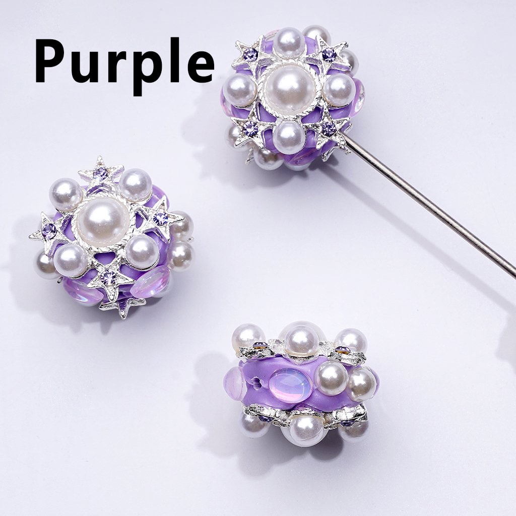 A collection of silver alloy stars with various colors of rhinestones and pearls, designed for use in beadable pens.

