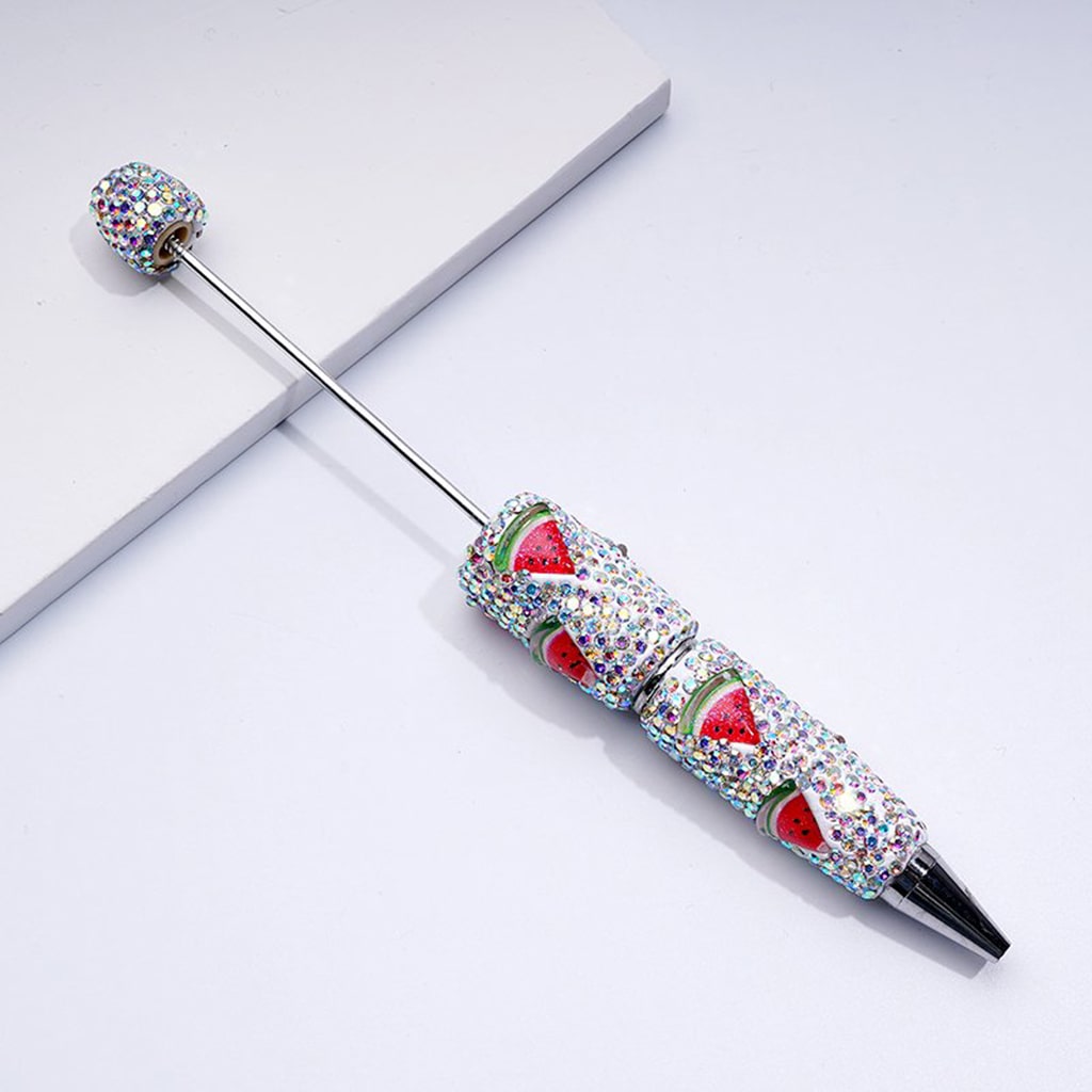 Beadable Clay Pens with Cute Vivid Fruits Mini AB Rhinestones Covered the Entire Pen