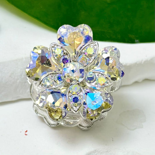 Exquisite Silver Alloy Fancy Flower with Shiny Clear Rhinestones, Oval Pearls, Clay Beads, Around 27*22mm