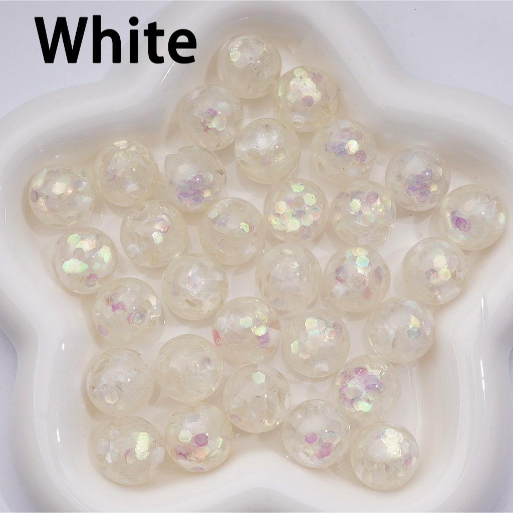 Translucent Acrylic Beads with Iridescent Hexagon Flakes Multi-Color Round Mix, 16MM