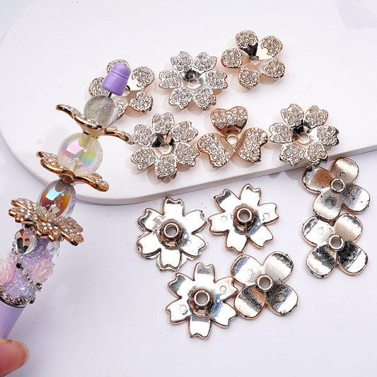 Cute Gold Acrylic Flower Spacer with Clear Rhinestones Jewelry Accessory, Random Mix, Approx. 30MM