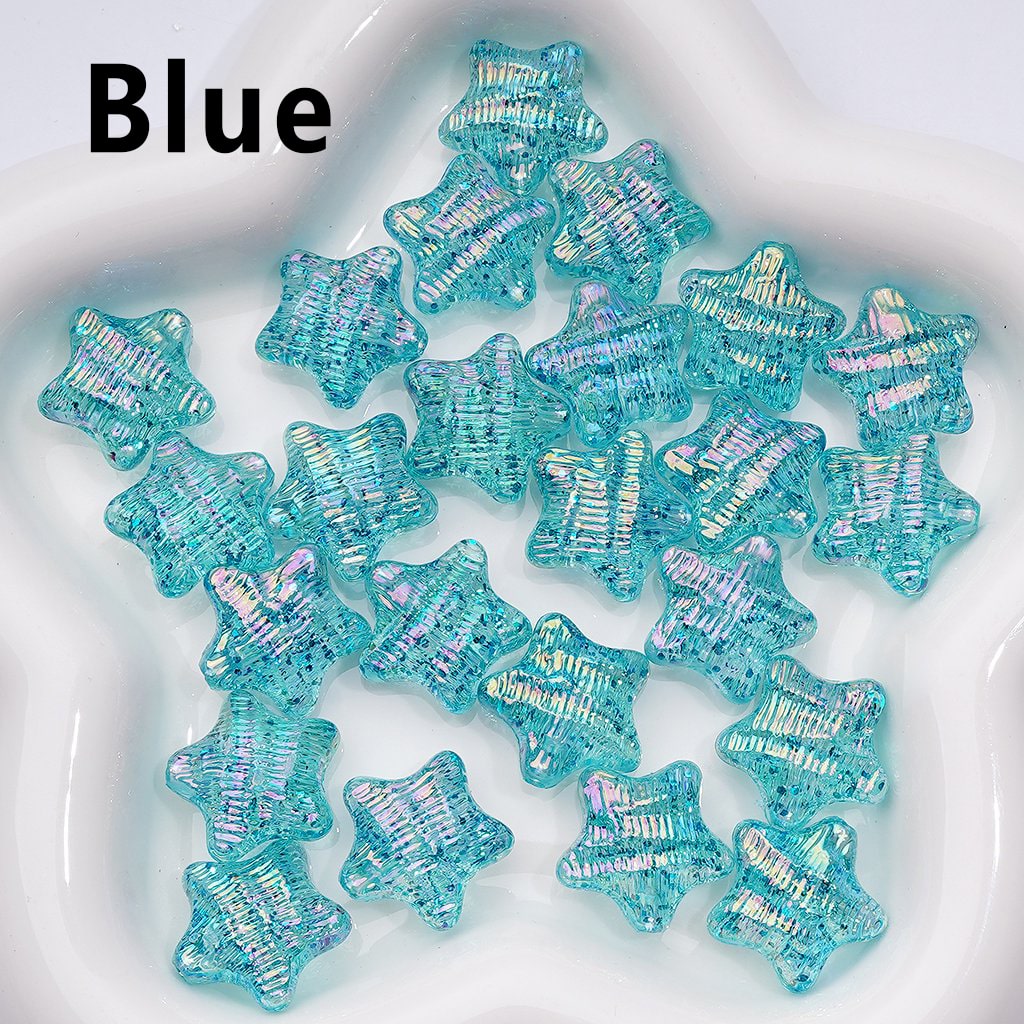 Glossy UV-Coated Multi-Color Acrylic Beads – Concave Striped Five-Pointed Star, 19MM