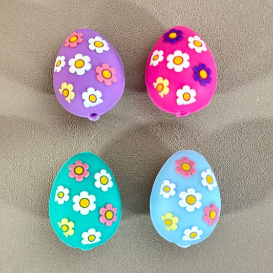 Cute Easter Eggs with Flowers 3D Multi-Color Silicone Focal Beads