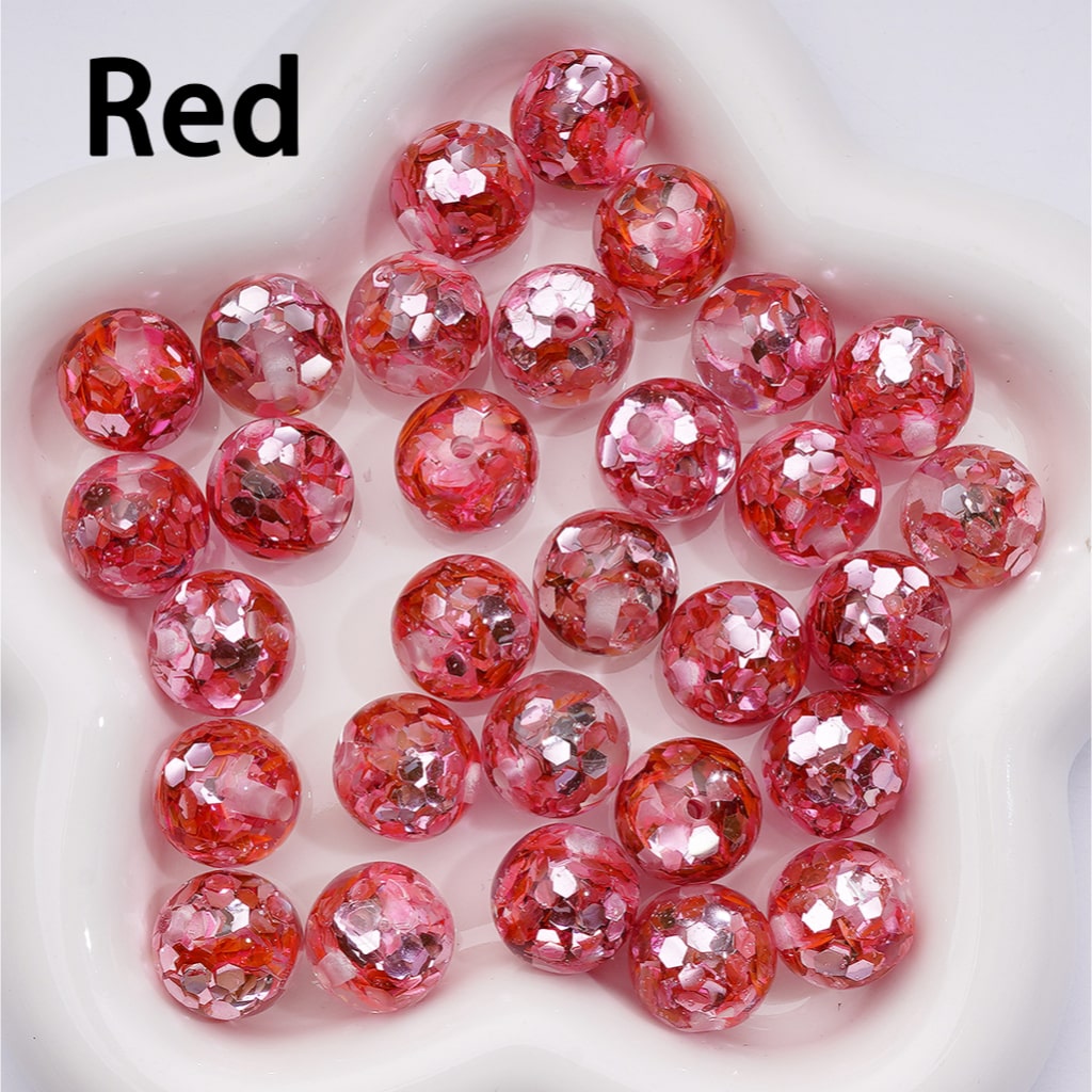 Translucent Acrylic Beads with Iridescent Hexagon Flakes Multi-Color Round Mix, 16MM