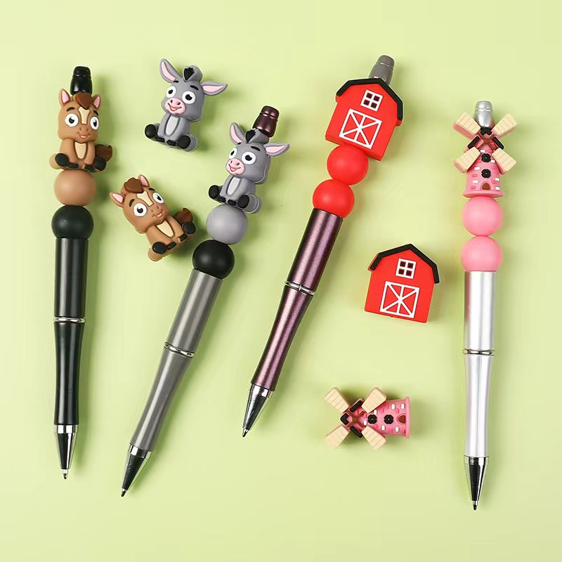 Red Meni Farmhouse Barn Charms with Black Trim and White Accents Silicone Focal Beads