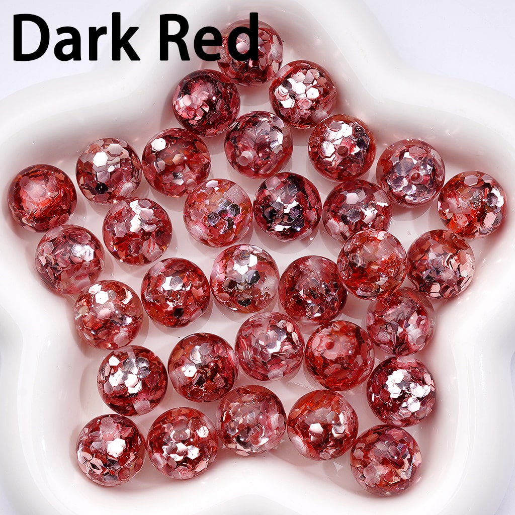 Translucent Acrylic Beads with Iridescent Hexagon Flakes Multi-Color Round Mix, 16MM