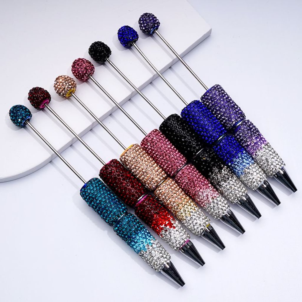 Beadable Clay Pens Ombre Color with Shiny Rhinestones Covered the Entire Pen