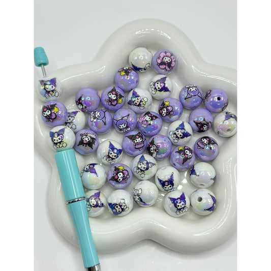 Adorable Character Round UV Coating Acrylic Beads, 16MM