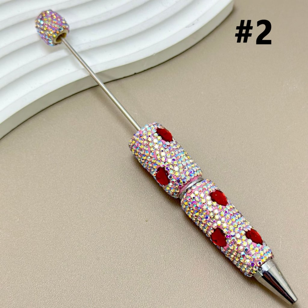 Colorful Hearts & AB Rhinestones Beadable Clay Pens Covering the Entire Pen
