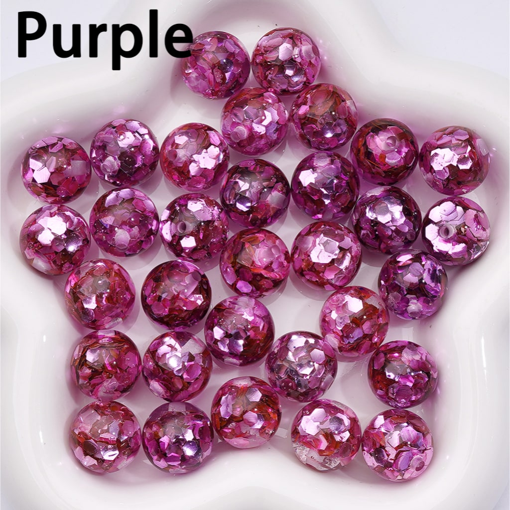 Translucent Acrylic Beads with Iridescent Hexagon Flakes Multi-Color Round Mix, 16MM