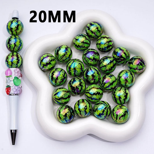 UV-Coated Round Acrylic Beads – Fresh Green Watermelon Print (20MM)