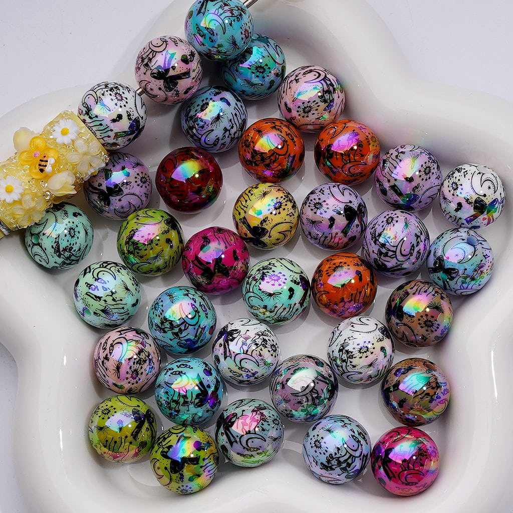 Cute Paintings UV Coating Solid Color Round Acrylic Beads 16MM Random Mix