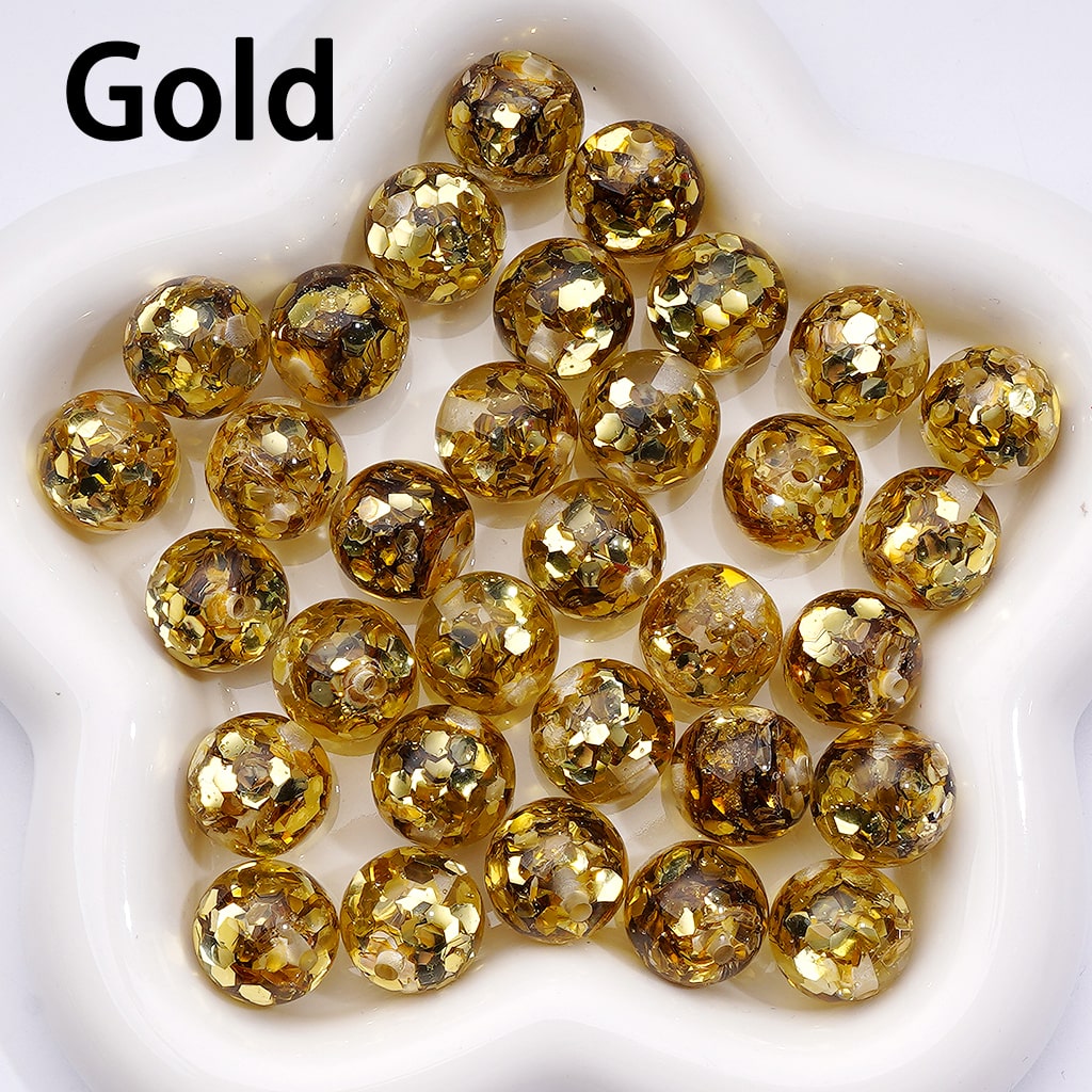 Translucent Acrylic Beads with Iridescent Hexagon Flakes Multi-Color Round Mix, 16MM