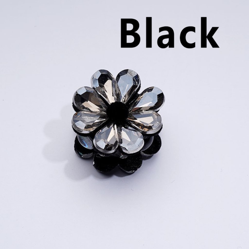 Brown Black Flower Delicate Fancy with Clear Heart Rhinestones Oval Pearls Clay Beads, Around 28MM