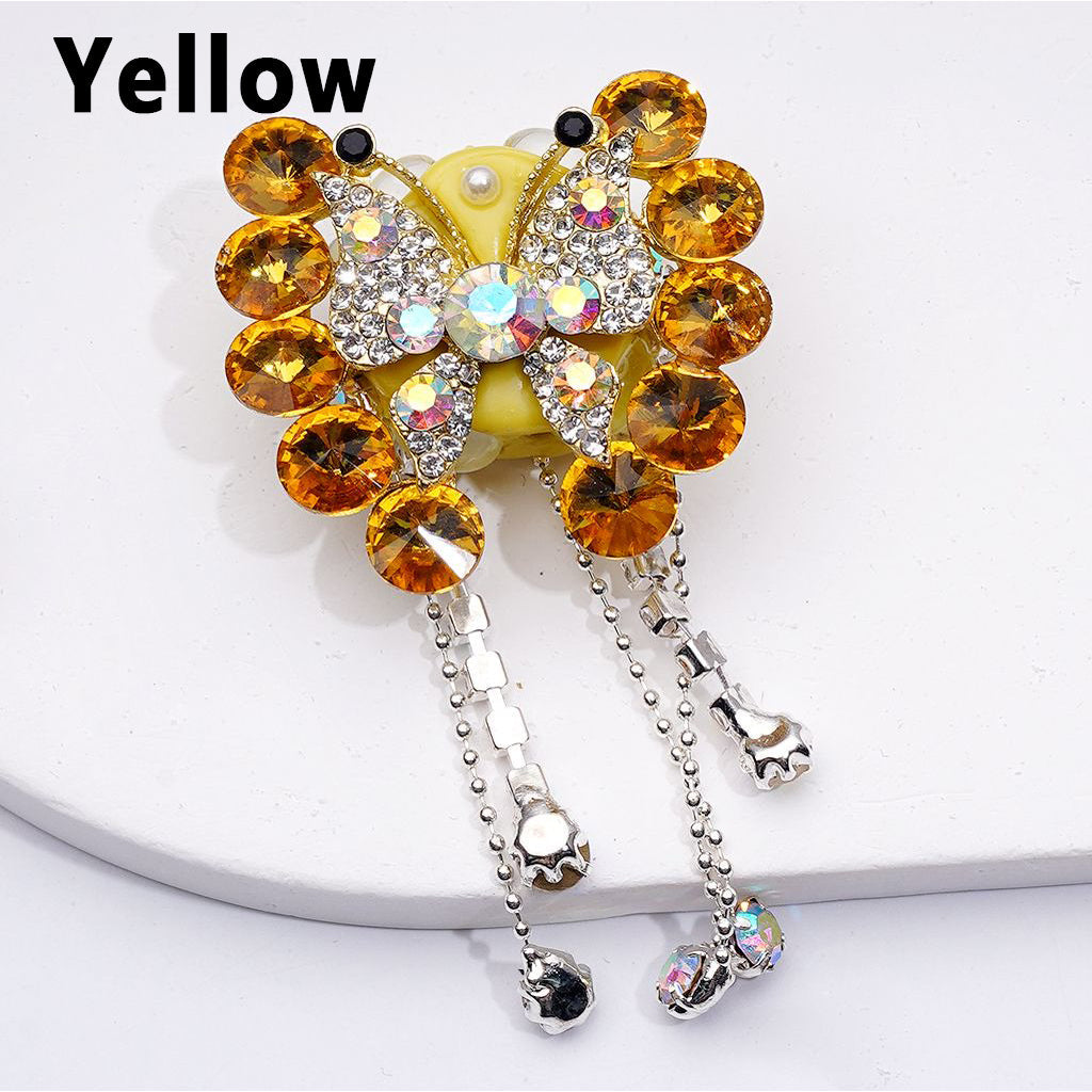 Gold Alloy Butterfly Fancy Bling Bling with Shiny Rhinestones Chains Cute Butterflies Hearts and Clay Beads Around 34*34MM
