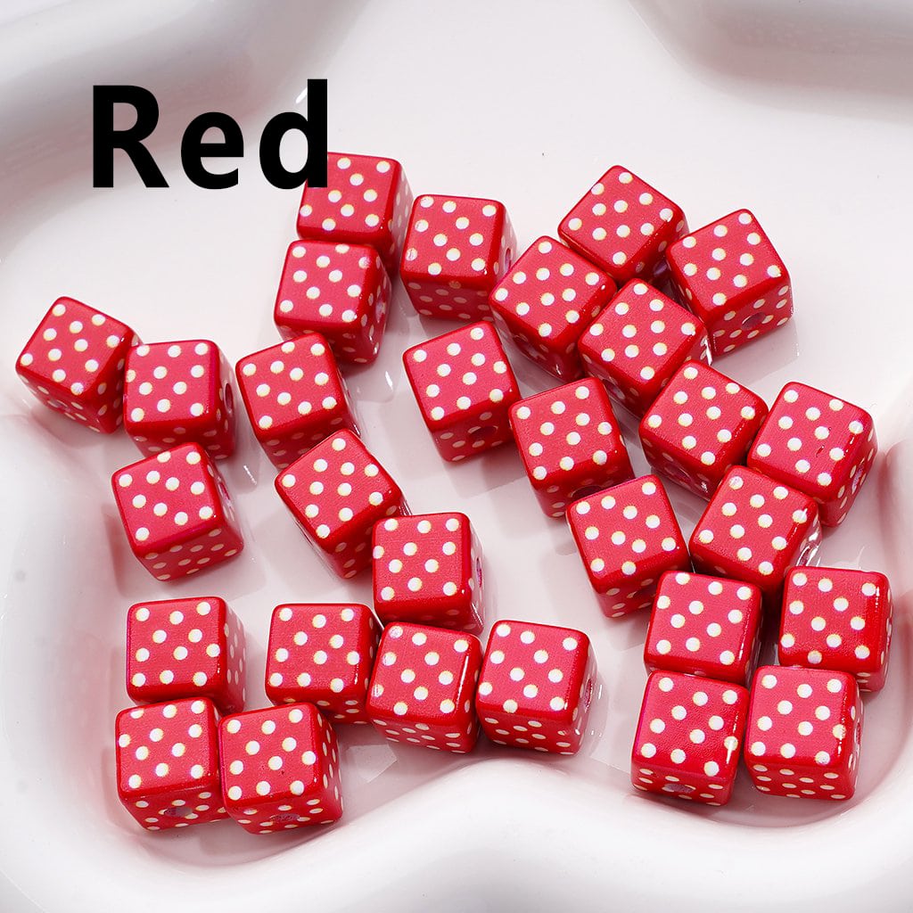 Mini Square Cube Acrylic Beads Featuring Cute White Dot Patterns, 10MM