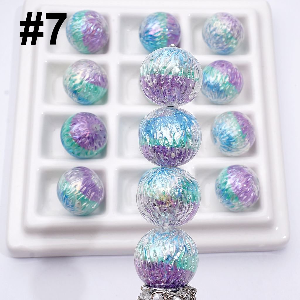 Round Acrylic Beads with Shiny Trichromatic Crackle Effect 16MM Vibrant Design