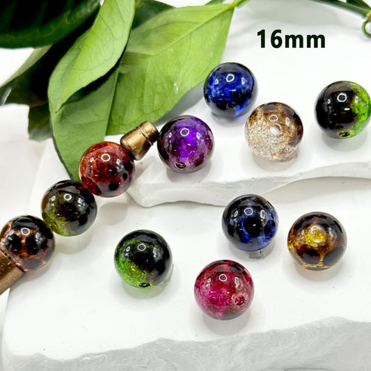 Multi-Color Broken Inside Style Delicate Translucent Round Acrylic Beads, 16MM