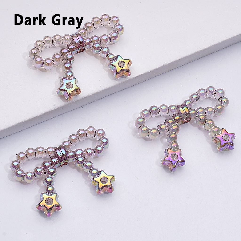 Translucent Acrylic Beads with UV Coated Pearls, Star Ring Accents and Bowknots, Around 23*33MM
