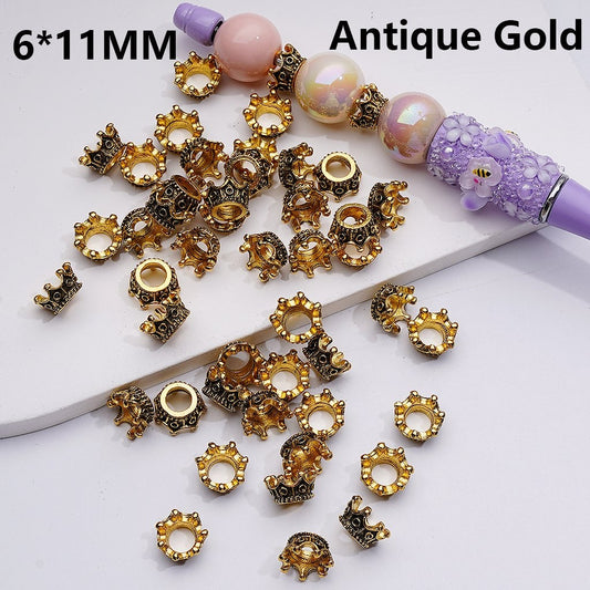 Jewelry Accessories Vintage Gold Alloy Crown Large Hole Spacer Beads6*11MM