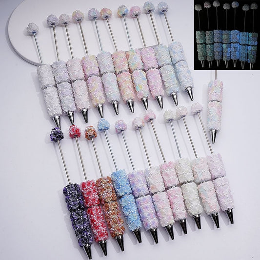 Luminous Double‑Color Shiny Flower Clay Beads with White Pearls Random Mix