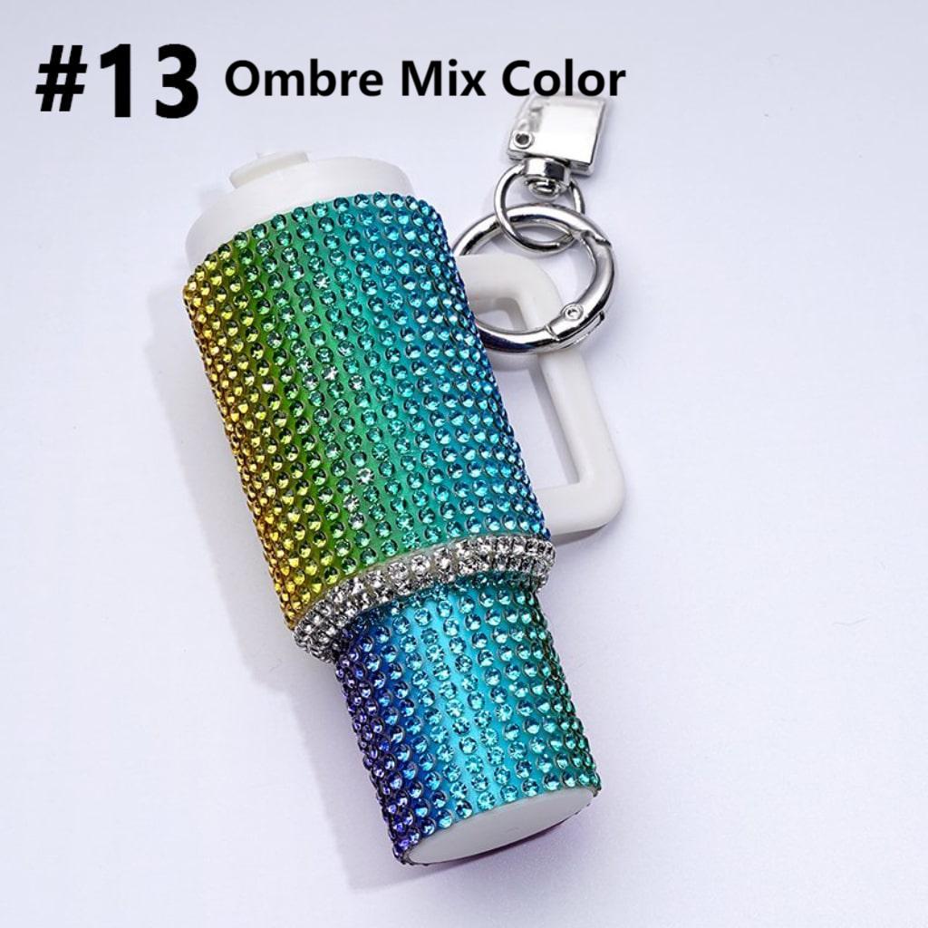 Rhinestones Bling Bling Mini Colorful Tumbler Chapstick Holder, Stanley Keychain Chapstick Holder, Size 10*5*3cm