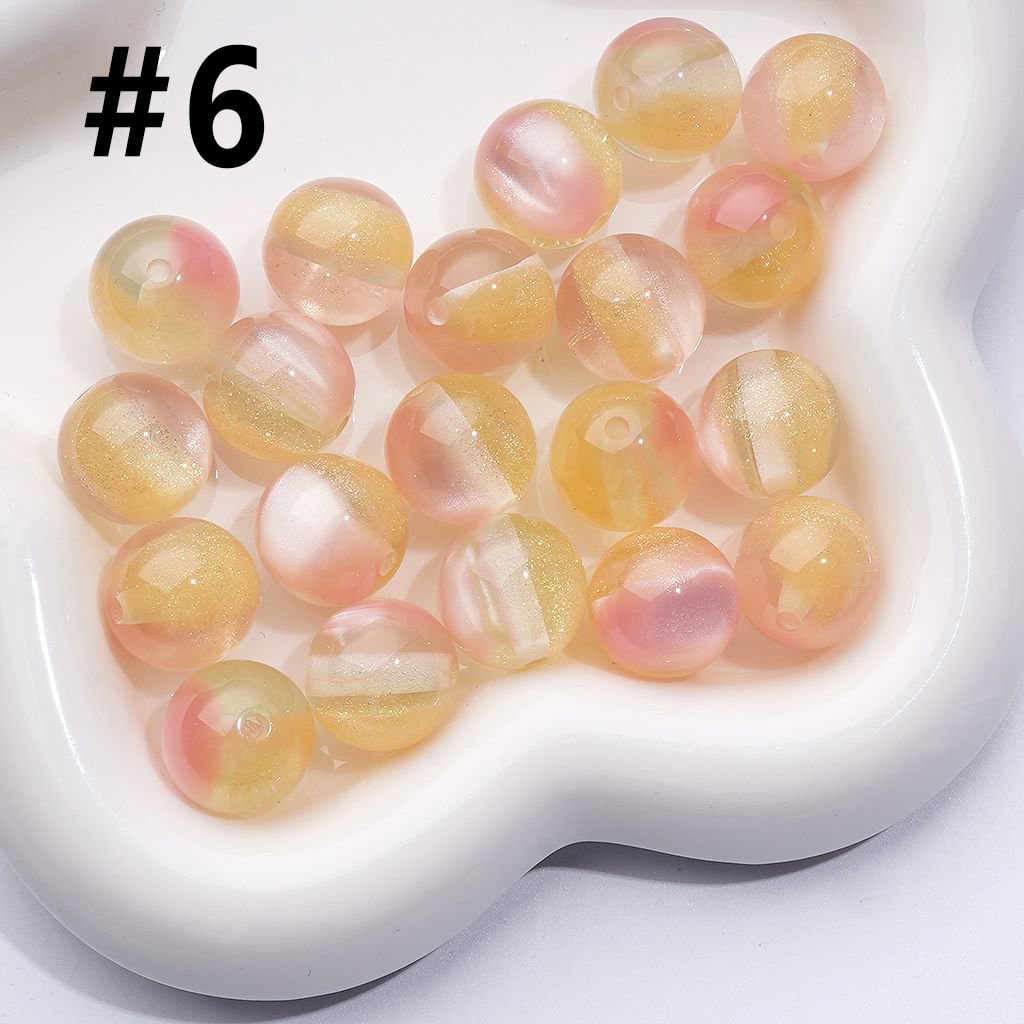 Dazzling Double Color Cat Eye Acrylic Beads with Shiny Gold Glitter, 16MM