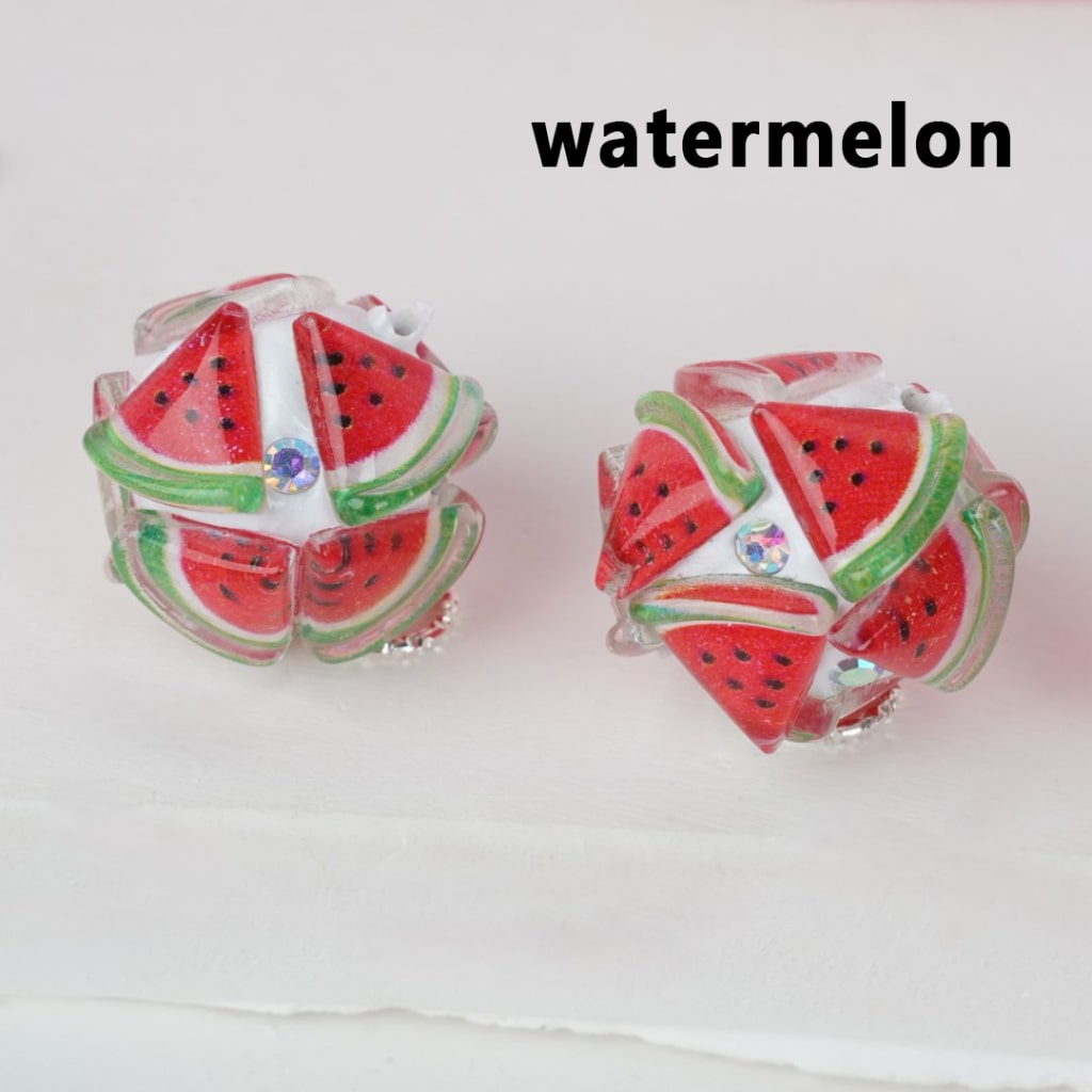 Cute Vivid AB Rhinestones Fruits Pineapples Strawberries Peaches Carrots Watermelons Cherries White Round Clay Beads, Around 16MM