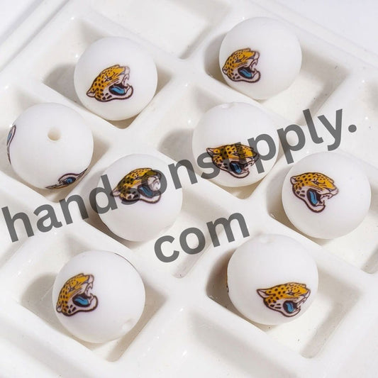 Jacksonville American Football Team Logo Printed Round Silicone Beads for DIY Bracelets, 15MM