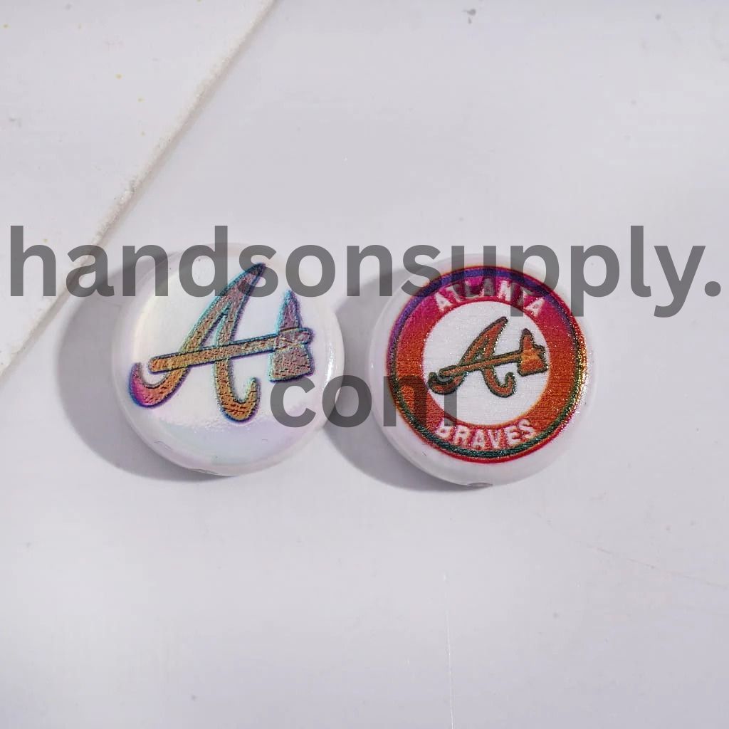 UV Coating with Sports American Baseball Series Acrylic Beads, Around 24MM, Flat Round Shape