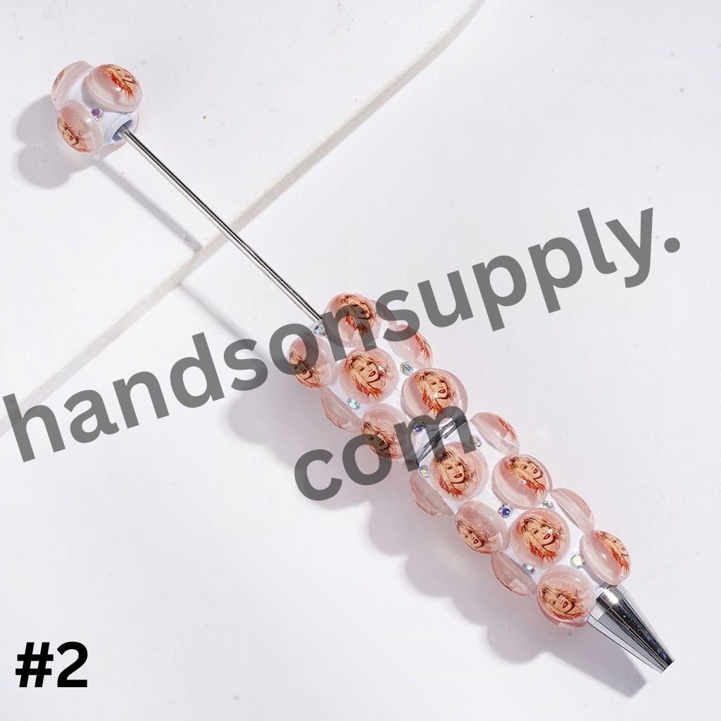 American Country Singer Profile Portraits with Sparkling AB Rhinestones, Light Orange and White Beadable Clay Pens