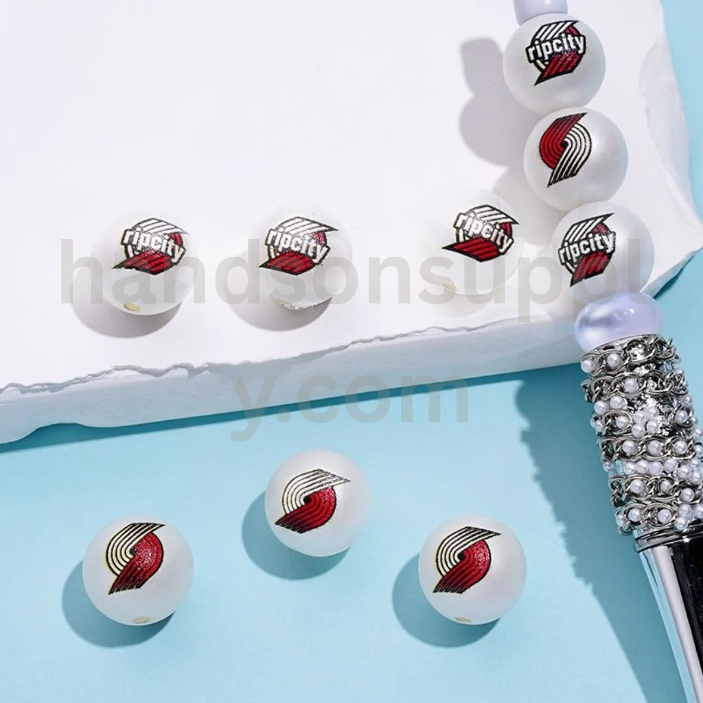 Portland Basketball Theme Round 16MM Frosted Matt White USA Sports Mix Acrylic Beads