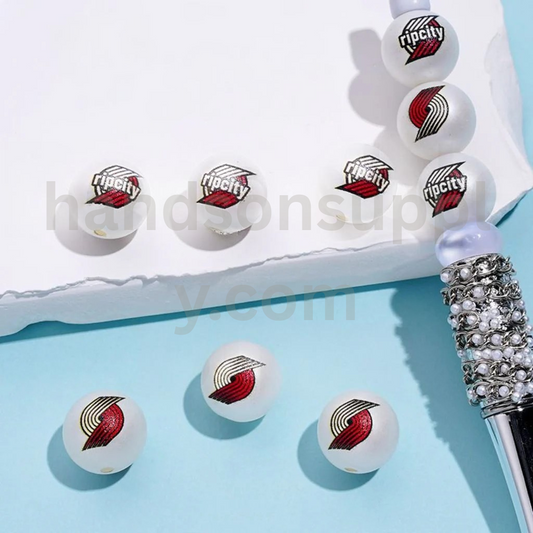 Portland Basketball Theme Round 16MM Frosted Matt White USA Sports Mix Acrylic Beads
