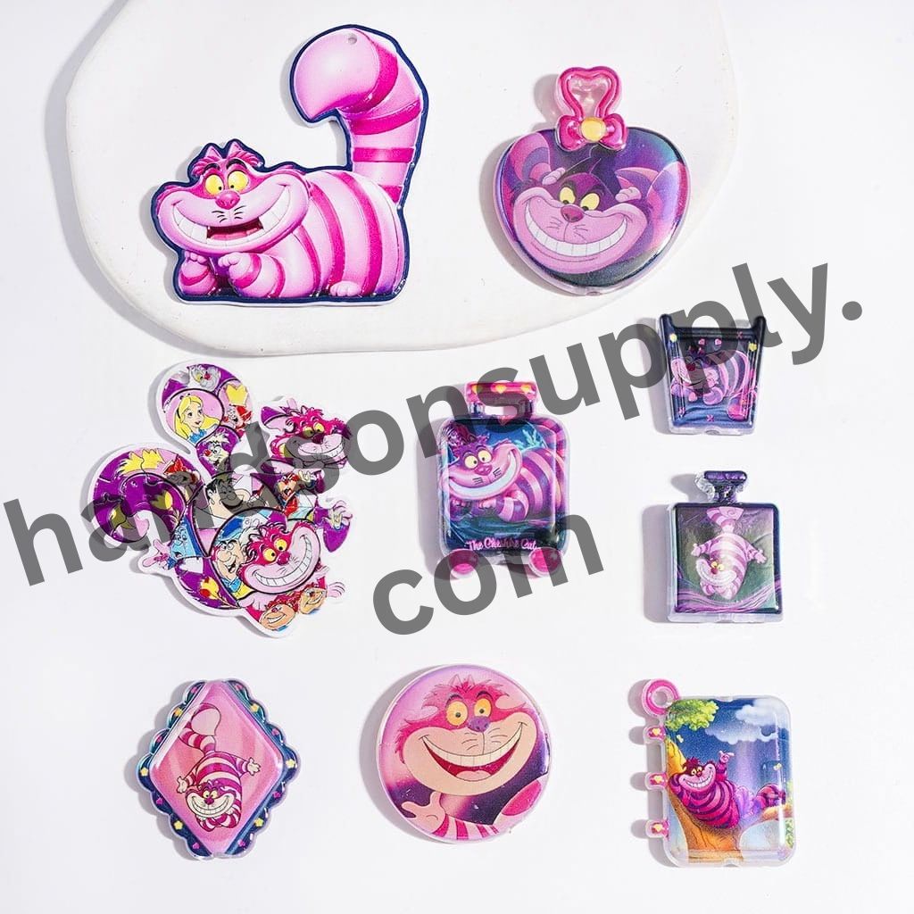 Playful Laughing Cat Character with Pink & Purple Stripe Designs Acrylic Beads & Pendants, Random Mix